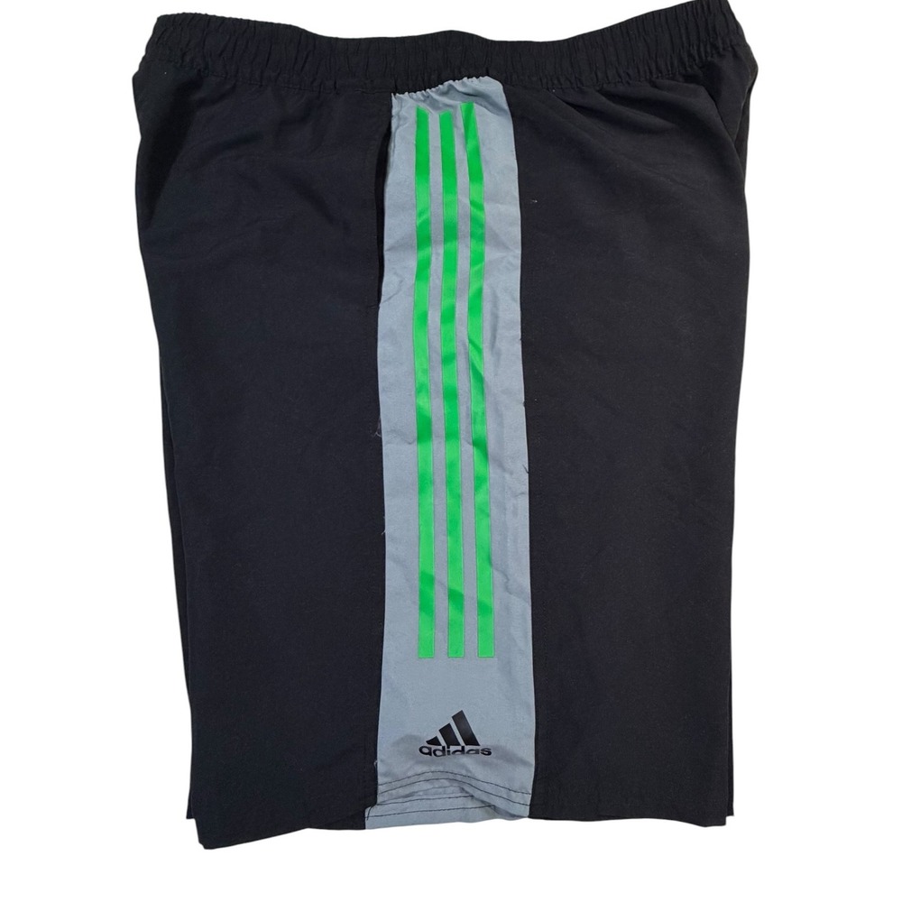 Adidas‎ Athletic Shorts XL Black Grey Green Striped Mesh Lined ABM171 Mens